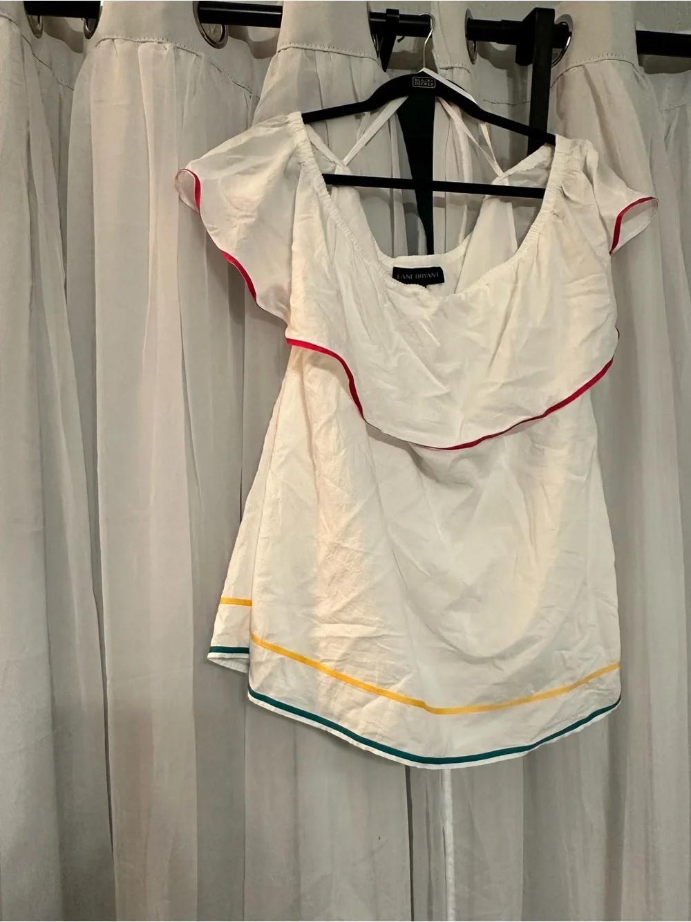 White Ruffle Off-Shoulder Top with Color Trim 100% Cotton